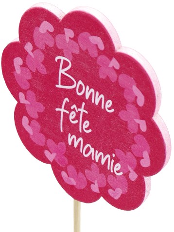 Bijsteker 45cm Bonne fete mamie 8*8cm verpakt per 500 stuks - roze