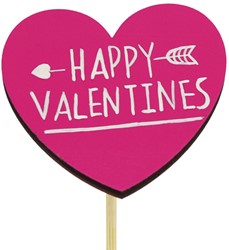 Bijsteker 15cm Hart Happy Valentines 6*6.2cm verpakt per 250 stuks - roze