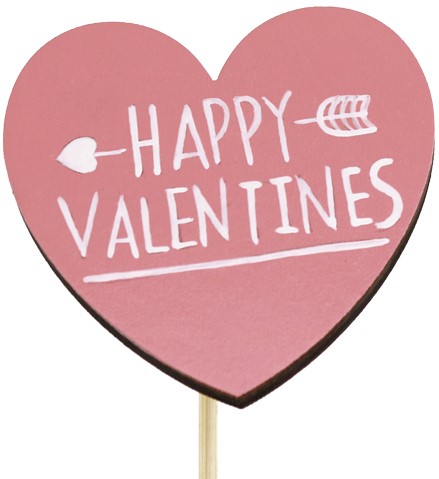 Bijsteker 15cm Hart Happy Valentines 6*6.2cm verpakt per 250 stuks - licht roze