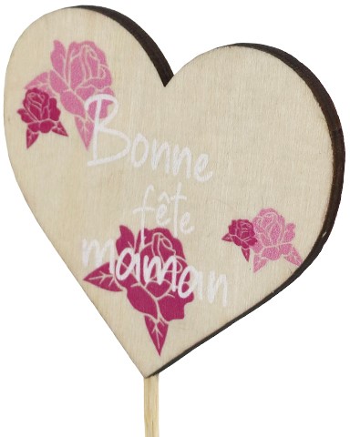 Bijsteker 45cm Bonne fete maman hart 8*8cm verpakt per 500 stuks - naturel