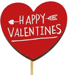 Bijsteker 15cm Hart Happy Valentines 6*6.2cm verpakt per 500 stuks - rood