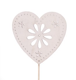 Bijsteker 10cm Hart Flower Art 6cm - wit